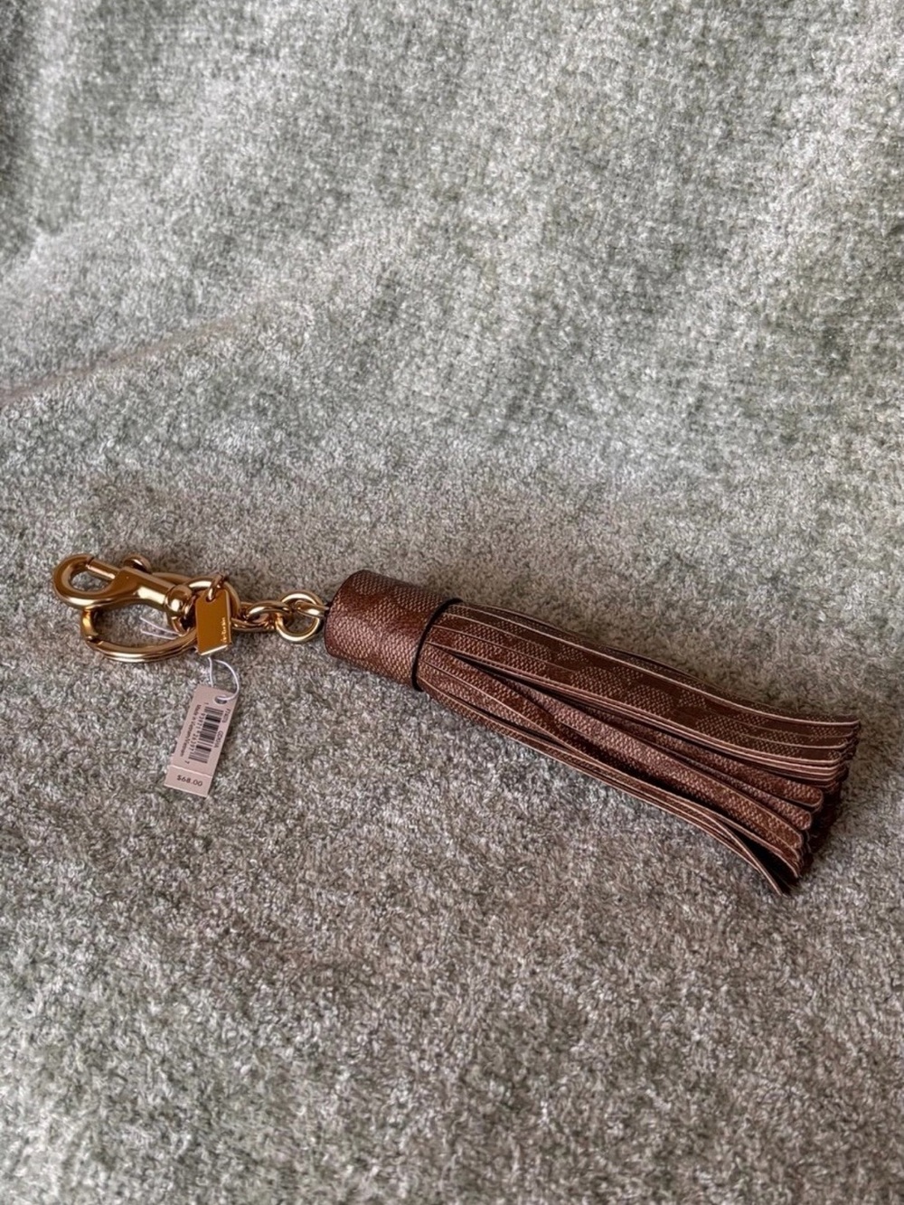 Coach Tassel Bag Charm in Signature Canvas NWT - Gold/Tan/Brown - Picture 2 of 5